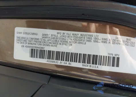 2008 Subaru Tribeca Limited 5-Passenger z USA, uszkodzony, nr VIN 4S4WX92D684403667